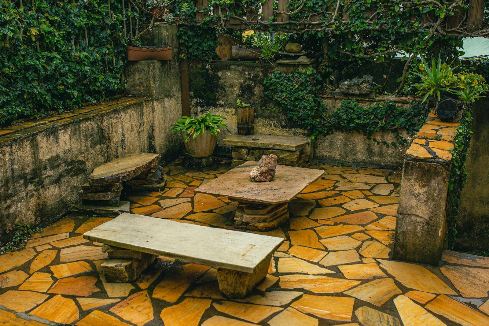 Crafting the Perfect Blog Structure: A Guide for Effective Blogging A cozy stone garden patio with ivy-covered walls, stone benches, and rustic decor perfect for relaxation.